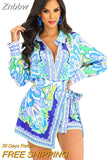 Znbbw Print Tracksuit Women Short Sleeve Shirt And Shorts Two Piece Sets Female Fashion Outfits 2023 Single Breasted Top Suits