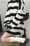 Znbbw Gothic Sweaters Women Harajuku Punk Knitted Stripes Jumper Vintage Plus Size Loose Long Sleeve Pullover Tops Streetwear