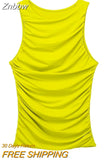 Znbbw TRAF Summer Sexy Women Tanks With Ruched Crew Neck Sleeveless Slim Vest Streetwear Female Skinny Crop Top Black Y2K