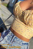 znbbw Yellow Floral Print Sleeveless Camis Crop Tops Sexy Backless Lace Up 2023 Summer Straps Cropped Top Feminino For Women
