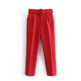 Znbbw 2024 New Pleated Multi-Color Harlan Pants Leisure Solid-Color Women's Pants Belt