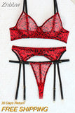 Znbbw Leopard Lingerie For Women Lace Set Of Underwear With Stockings 5-Pieces Erotic Thongs Garter Transparent Bra Pantyhose