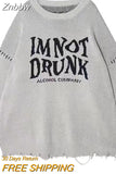 Znbbw Gothic Streetwear Oversized Sweater Women Punk Grunge Letter Print Jumper Hollow Out Hole Loose Casual Tops Y2K Clothes
