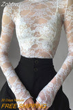 Znbbw Women Sheer Mesh Long Sleeve Top Turtleneck Embroidery Lace Tops Y2k Slim Fit See Through Going Out Tee Shirt Beach Cover ups