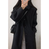 Znbbw Woolen Coat Is Popular For Women In The Spring And Summer Of 2024, The New Korean Version Of Black Medium-Length Tweed Coat Is Popular To Thicken.