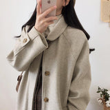 Znbbw Woolen Coat Is Popular For Women In The Spring And Summer Of 2024, The New Korean Version Of Black Medium-Length Tweed Coat Is Popular To Thicken.