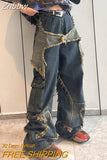 Znbbw Y2k Jeans Star Men Patchwork Vintage Harajuku Straight Denim Pants 2023 Baggy Loose New Women Hip Hop Streetwear