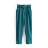 Znbbw 2024 New Pleated Multi-Color Harlan Pants Leisure Solid-Color Women's Pants Belt