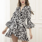 Znbbw New Spring And Summer Independent Station Women's Black-And-White Striped Flared Sleeve Irregular Dress