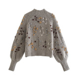 Znbbw Autumn New Beaded Sweaters With Loose Semi-High Necks 01957101706