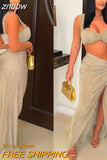 znbbw Sexy Green Sleeveless Caimsole Two Piece Skirt Set Party Evening For Women 2023 Summer Strapless Crop Top Long Skirt Set