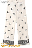 Znbbw Women's Embroidery Pants Summer Fashion Female Pockets Mid-waist Wide Leg Trousers Lady Casual High Street Zipper Pants 0410
