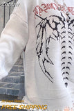 Znbbw Skeleton Print Goth Punk Sweaters Women Clothes Harajuku Oversized Tops 2023 Autumn Fashion Retro Grunge Pullover Streetwear