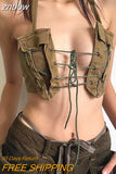 znbbw Vintage Bandage Lace Up Crop Tops For Women Club Party Sexy Backless Summer Halter Y2K Tops Streetwear Clothes Tee