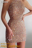 Znbbw Sleeveless Off Shoulder Sequin Mini Dress Women Fashion Halter Skirt Female Elegant O-neck High Waist Dresses