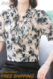 Znbbw Summer Women Tops Short Sleeve Print Chiffon Blouse Shirt Blusas Mujer De Moda 2023 Verano Ruffles V-Neck Blouse Women G580