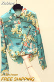 Znbbw Fall New Fashion Floral Blouse Female Lapel Is Thin Temperament Long-sleeved Blusa High-end Shirt KK1481