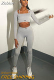 Znbbw 2023 Spring Autumn Design Sports Fitness Long Sleeve Crop Top And Pant Set Women Knitted Yoga Two Piece Set