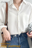 Znbbw White Shirts for Women Top Turn-down Collar Solid Female Shirts Casual Office Ladies Tops 2023 Spring Summer Blouses 11354