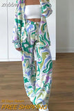 znbbw Autumn Print Pants Set 2 Pieces Womens Outfits Elegant Long Sleeve Shirts Female Spring Fashion High Waist Long Pants Suits