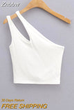 Znbbw Sexy Women's Crop Top Solid Stretch Fit Knit Sleeveless One Shoulder Hollow Out Basic Backless Tank Top