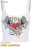 Znbbw wings print vest female summer 90s short sleeve t-shirt women gothic Harajuku graphic aesthetic crop top punk streetwear