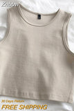 Znbbw new ladies retro crop top high waist slimming stretch slim short sleeveless bottoming top