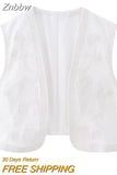 Znbbw TRAF Embroidered Open Waistcoats Women Cotton Basicos Femme Vests Women Sexy Cropped Tops Women Sleeveless Coats