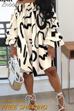 Znbbw Off Shoulder Loose Dress For Women Casual Long Sleeve Slash Neck Ruffles Fashion Print Dress 2023 Spring High Streetwear