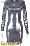 Znbbw Backless Hooded Mini Dress Women Long Sleeve Slim Fit Bright Party Vestido 2023 Spring Fall Night Club Elegant Clothes