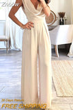 Znbbw Women Jumpsuits Summer Fashion Temperament Cowl Neck Sleeveless Solid Rose Nipped Waist Wide Leg Pants Rompers High Stree