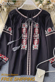 Znbbw Spring Ethnic Style Retro Heavy Industry Totem Embroidery Tassel Lace Round Neck Puff Sleeve Top Trendy Women Blouse D1590