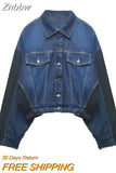 Znbbw TRAF Bomber Denim Jackets for Women Spring Autumn Vintage Chic Long Sleeve Single Breasted Jean Coats Tops Outerwear