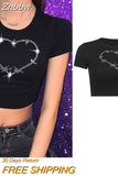 Znbbw Women Sexy Harajuku Open Back T-shirt Long Sleeve Top Cropped Summer Top Black Clothes Vintage Hollow Tshirt Tee Streetwear