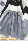 Znbbw Women Jeans High Waist Clothes Wide Leg Denim Clothing Blue Streetwear Vintage Quality 2023 Fashion Harajuku Straight Denim Pant