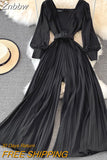 Znbbw Women 2023 spring French Elegant Waist Thin High Waist Square Collar Wide Leg Pleated Fashion Wide Leg Jumpsuit female D0716
