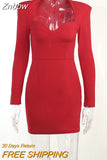 Znbbw Elegant Square Collar Full Sleeve Mini Dress Women Gown Fashion Autumn Winter New Vintage Bodycon Party Dress Vestido