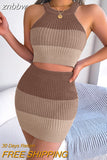 znbbw Summer Sexy Gradient Casual Two Piece Skirt Set For Women 2023 O Neck Sleeveless Crop Top And Booty Slim Mini Skirts