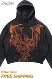 Znbbw New Fall Skull Print Street Hip Hop Retro Oversized Hoodies Y2K Fashion Loose Gothic Sweatshirt Men And Women Tops Hoodies
