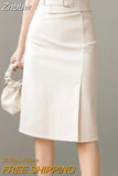 Znbbw Women Straight Skirts Vintage Korean Fashion Office Lady OL Style Stretch High Waist Wrap Hip Midi Skirts jupe femme