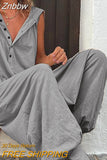 Znbbw Women Solid Hooded Jumpsuit Summer Casual V-neck Sleeveless Button Cross-pants Streetwear Female Loose Retro Romper Playsuits