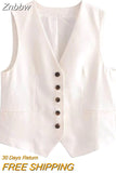 Znbbw TRAF Summer Linen Suits Women Buttons Sleeveless Thin Vest Crop Top Female Pleated Shorts Set Women 2 Piece Set