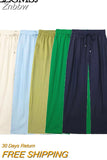 Znbbw TRAF Women Chic Side Pockets Loose Wide Leg Pants Vintage High Elastic Waist Drawstring Female Trousers Mujer