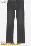 Znbbw Slit Hem Jeans Women 2023 Autumn Winter Clothes Low Waist Cotton Vintage Denim Pant Fashion Long Trousers Streetwear Female