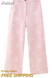 Znbbw TRAF 2023 Woman 2 Piece Set Fashion Shirt Suit Embroidered Short Top+Embroidered Pants Causal Outfits