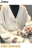 Znbbw sweater women 2023 autumn and winter new Korean version of the lazy V-neck knitted jacket imitation mink loose sweater