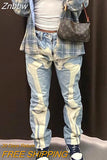 Znbbw Print Cyber Ghetto Baddie Clothes Denim Jeans Streetwear Style Zip Up High Waist Women Pants Urban Style Vintage Trousers