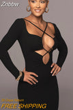 Znbbw Halter Strapless Sexy Bodycon Dresses Women Long Sleeve Backless Skirt 2023 New Fashion Autumn Tight Mid-Caf Dress