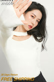znbbw 2023 Winter New Bottoming Women Sweater Korea Style Slim Long Sleeve Hollow Out O Neck Strecth Ladies Knit Basic Pullover