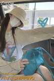 Znbbw Y2K Korean Fashion Hollow Out Cardigan Women Harajuku Sexy Slim Knitted Cropped Sweater Streetwear Casual All-match Top